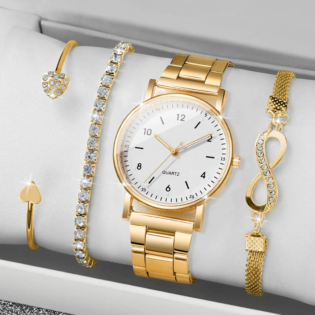Coffret Montre Femme Anne – Montre Élégante avec 3 Bracelets Assortis