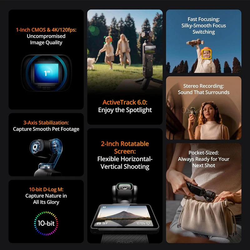 DJI Osmo Pocket 3 – Caméra 4K/120 ips avec Capteur 1 Pouce et Écran Tactile Rotatif 2 Pouces