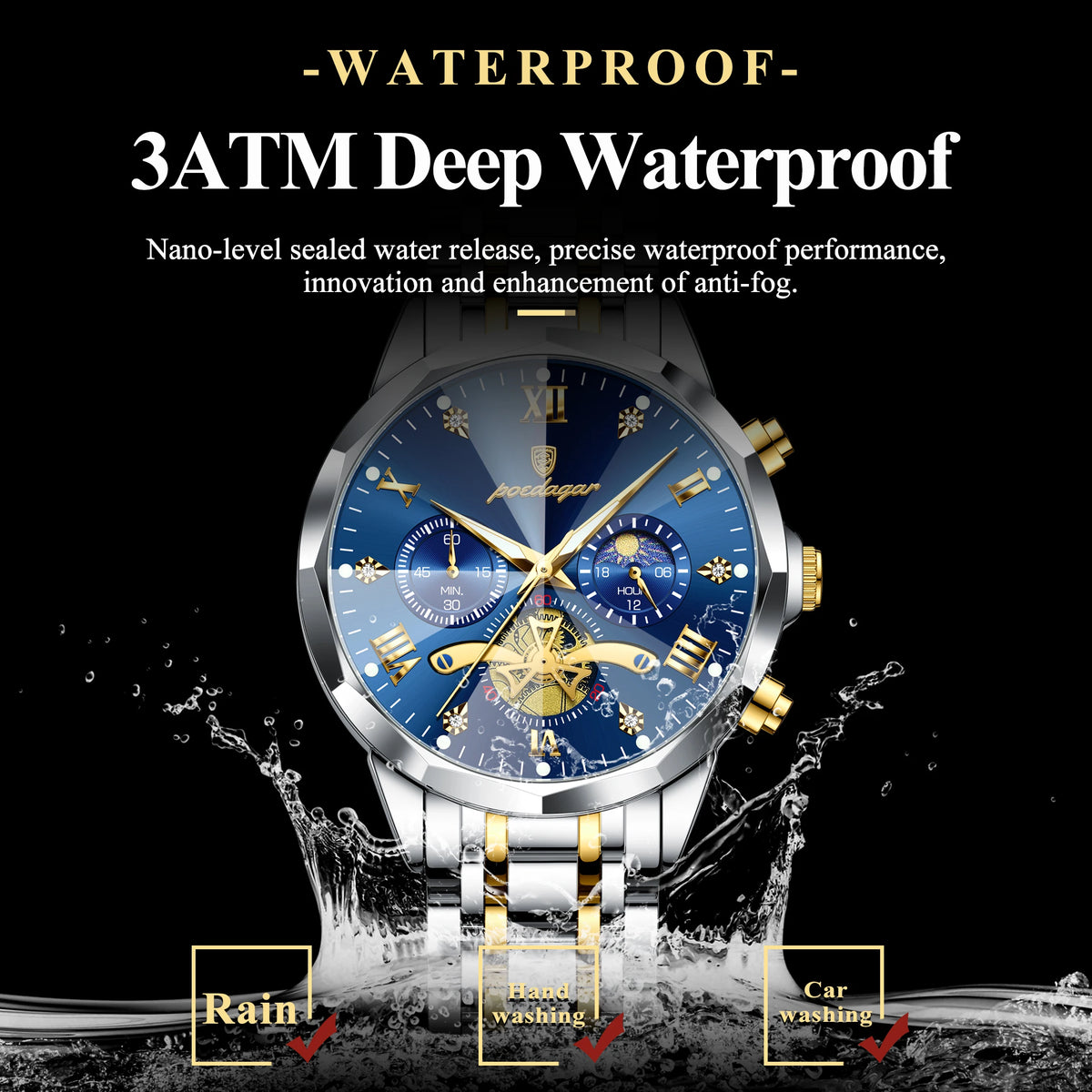 Montre Homme classe POEDAGAR Waterproof